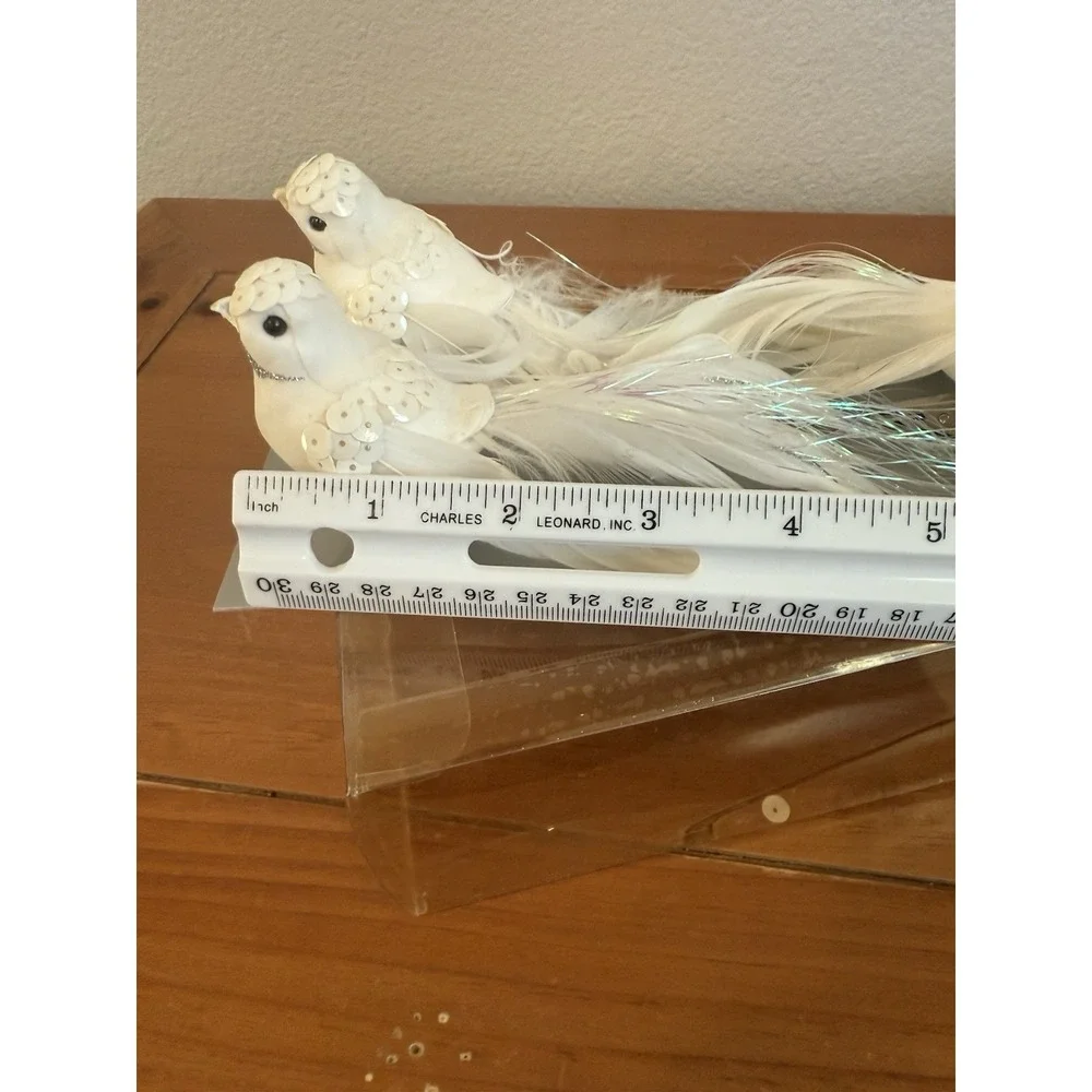 Pier 1‎ Set Of 3 Clip On White Bird Christmas Ornaments Features Glitter